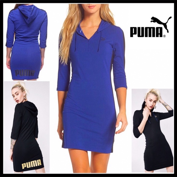 PUMA BLUE BLACK HOODIE HOODED TUNIC MINI DRESS A2C - Picture 8 of 8